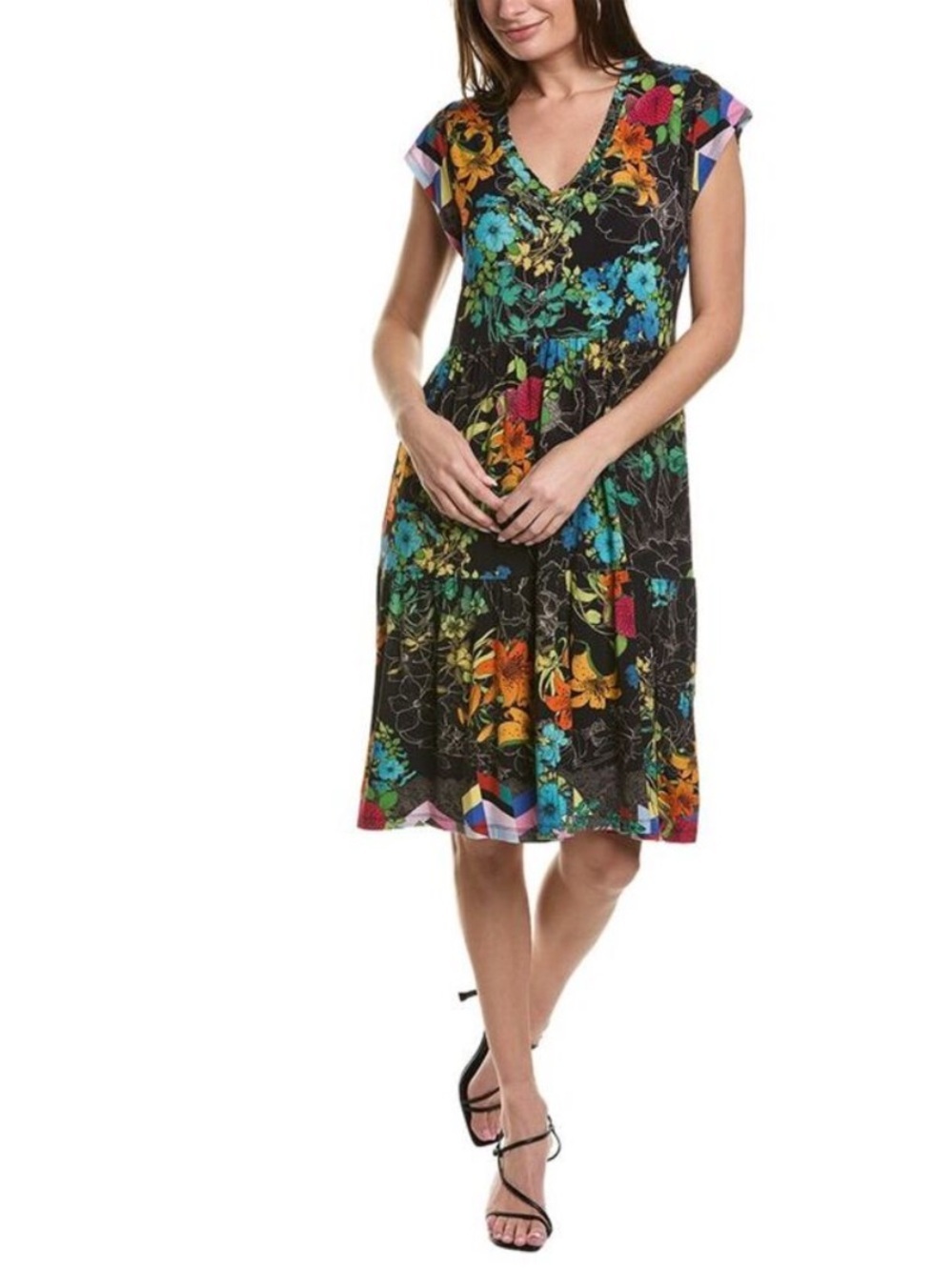 NWT JOHNNY WAS Nero Sequence Boho Colorful Tiered Floral Midi Tea Length Dress